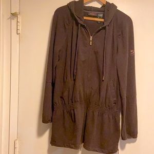 DKNY NYC -sweatshirt/ jacket, long ‘ hooded. rich brown color -EUC.